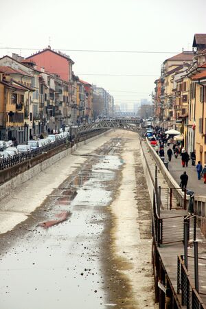 A view of the Naviglio Grande in Milan, Italyの写真素材