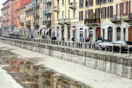 A view of the Naviglio Grande in Milan, Italyの写真素材