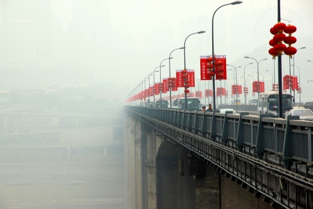 A view of the Bridge Shibanpo over the Yangtze river on March 15, 2012 in Chongqing  The Shibanpo bridge was built from 1977 to 1980 and is 330 meters long の写真素材