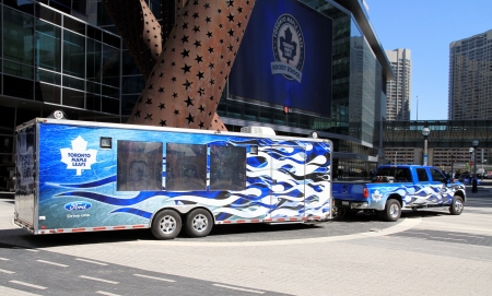 A Toronto Maple Leafs Trailer parked in front of the Air Canada Centre in Toronto のeditorial素材
