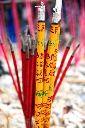 Chongqing, China, March 18, 2012 - Incense sticks burning in a Buddhist temple in Chongqing.のeditorial素材