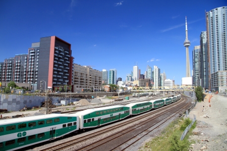 Toronto, Canada, June 29, 2012 - A Go train passing through Downtown Toronto