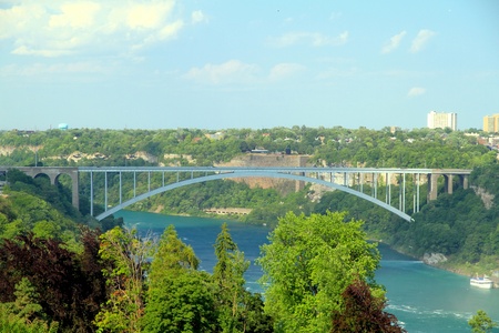 Niagara Falls, Canada, June 30, 2012 - A view of the Niagara River and the Rainbow Bridge at the US-Canada borderのeditorial素材