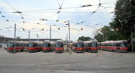 Toronto, Canada, July 22, 2012 - Toronto streetcars at a city depot