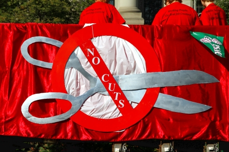 Toronto, Canada, September 3, 2012 - A truck showing Public Service of Canada union banners at the 2012 Labor Day Parade in Torontoのeditorial素材