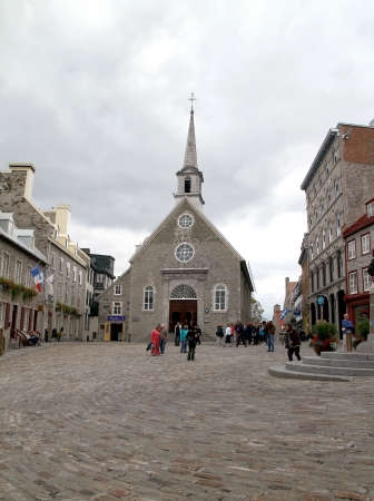 Quebec City, Canada, September 9, 2012 - A view of Notre Dame des Victoires church and square in Quebec Cityのeditorial素材