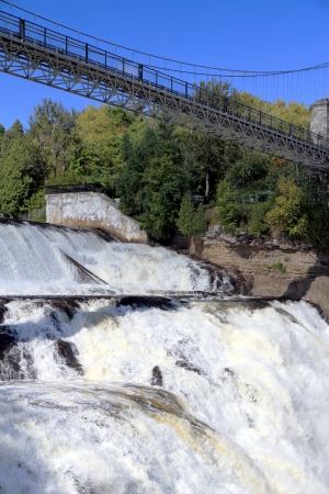 A view of the Montmorency Falls in Quebec Cityの写真素材