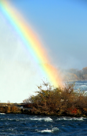 A rainbow over the Niagara Fallsの写真素材