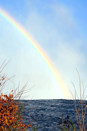 A rainbow over the Niagara Fallsの写真素材
