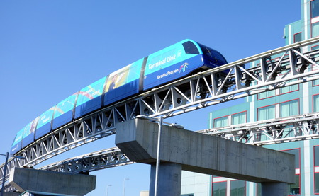 TORONTO, CANADA - APRIL 9, 2014  Terminal monorail shuttle at the Pearson airport in Toronto  In 2011, Toronto Pearson handled 33 4 million passengers and 428,477 aircraft movements のeditorial素材