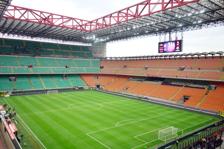 MILAN, ITALY - APRIL 19, 2014  San Siro Stadium empty after an AC Milan home gameのeditorial素材