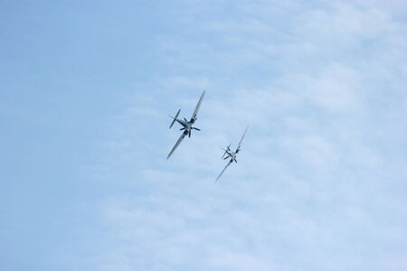 Spitfire planes during flight on a mild english afternoonのeditorial素材
