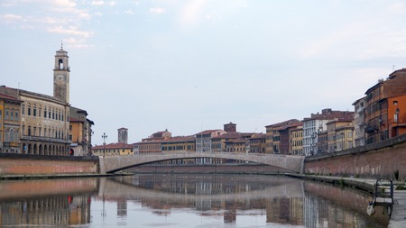 Pisa, Arno river. Early in the morning in Tuscany, Italy, Europeの写真素材