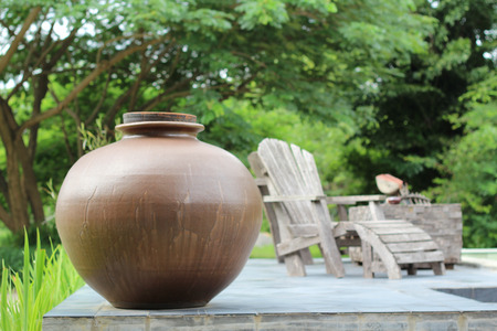 Brown jar decoration in the garden.の写真素材