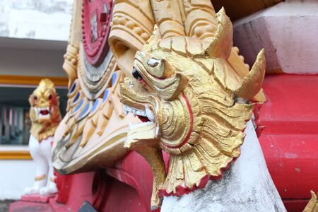 Singha statue in Wat Mok Khan Lan, Chomthong, Chiangmai, Thailand.の写真素材