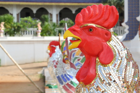 Roosters statues in the temple, Wat Ban Den, Maetang,  Chiangmai, Thailand.の写真素材