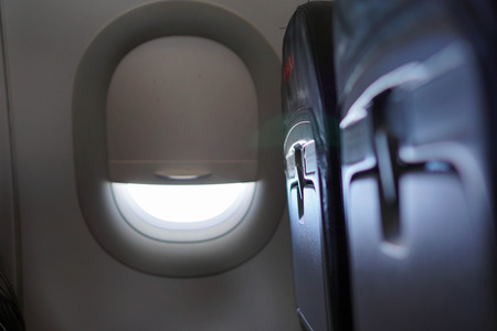 Backrest of airplane seats in the cabin.の写真素材