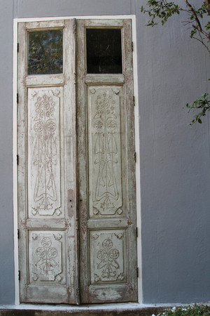 Brown wooden door old aged grunge vintage style.