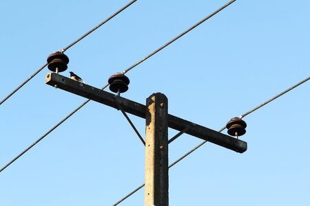Electrical pole with blue sky background.の写真素材