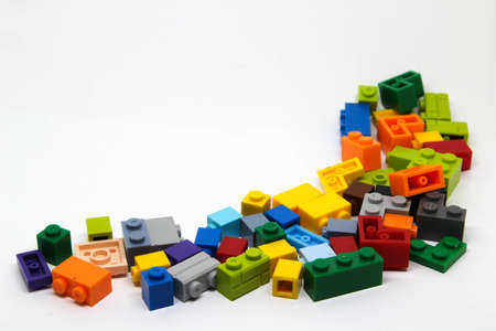 Colorful plastic building blocks isolated on white background.の写真素材
