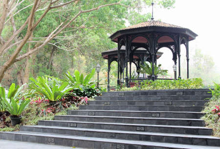 The stairs up to the pavilion in the park.の写真素材