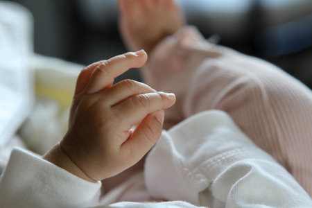 Close up of a newborn baby handの写真素材