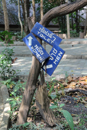 Male and female wooden toilet sign.の写真素材