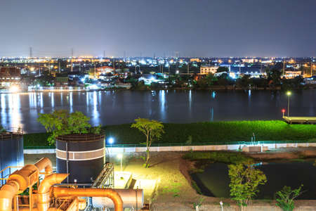 Landscape and sunset sky brilliant orange blue.の写真素材