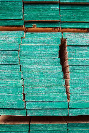 Scaffolding planks for flooring in high-rise construction の写真素材