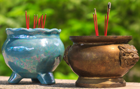 incense burner with lion statueの写真素材