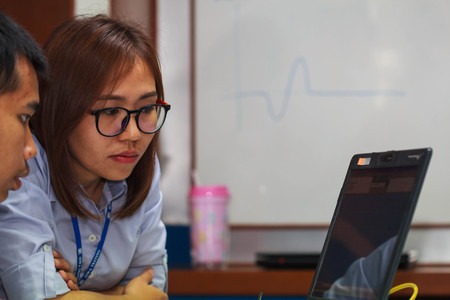 Thailand Bangkok - June 28th, 2016 : young asian  women training in  meeting on the use of monitoring tools, welding in the oil and gas industry.のeditorial素材