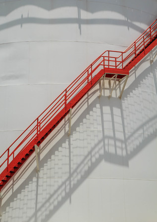 Large new white oil tank with stairsの写真素材