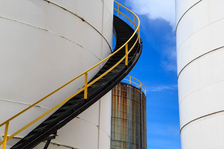 Large new white  oil tank with stairs blackの写真素材