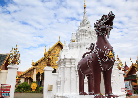 LAMPHUN-August,8 :Wat Phra That Hariphunchai stone lion sculpture temple important religious...