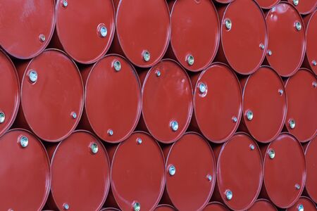 oil barrels red or chemical drums stacked up