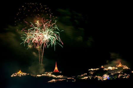 fireworks display at Phra Nakorn Kiri festival Phetchaburi province Thailandの写真素材