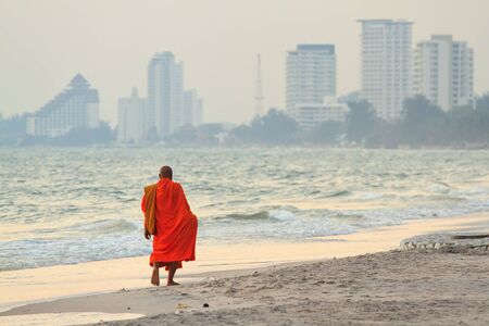 monks on the beach,Hua Hin Thailandの写真素材