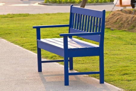 blue chair in the park の写真素材