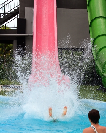  fun in aqua park on a water sliderのeditorial素材