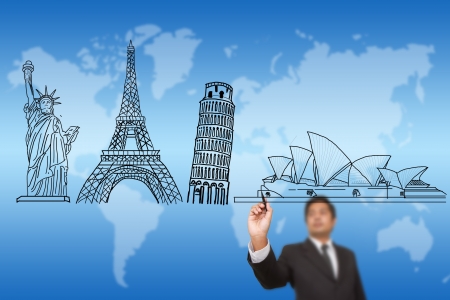 businessman drawing the concept travelの写真素材