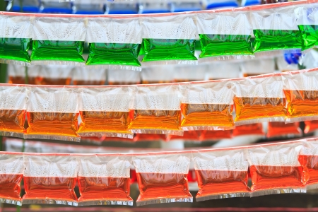 Colorful water in the plastic bagの写真素材