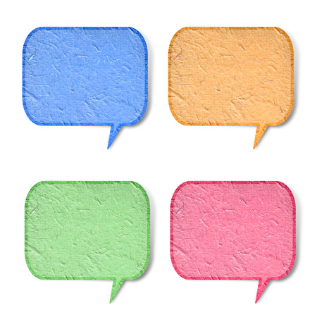 bubble talk tag recycled paper stick on white backgroundの写真素材