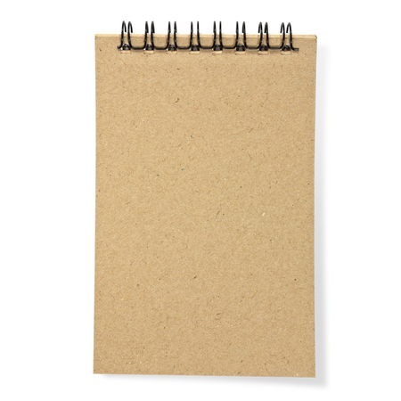 recycled paper notebook front cover on white backgroundの写真素材