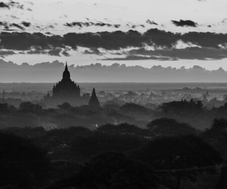 Ancient Temples in Bagan, Myanmar in black and whiteの写真素材