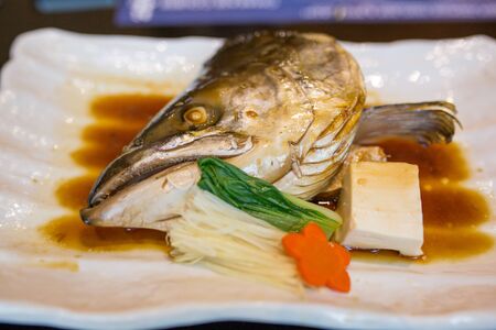 Salmon Kabutoni or steamed salmon head with soy sauceの写真素材