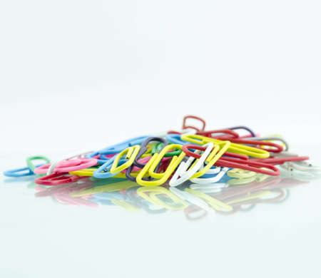 Colorful paper clip  On a white backgroundの写真素材