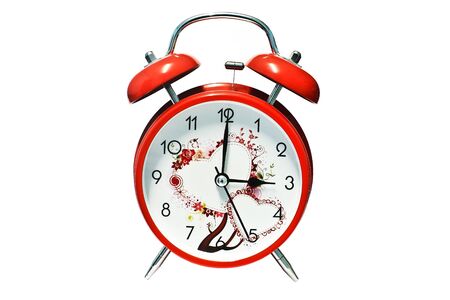 Red alarm clock on white background 