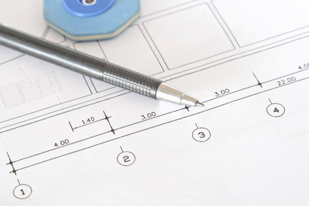Architect rolls and plans.architectural plan,technical project drawing.and pencil.