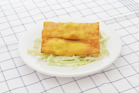 Fried wonton in white plate.