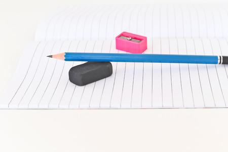 Pencil on blank notebook.の写真素材